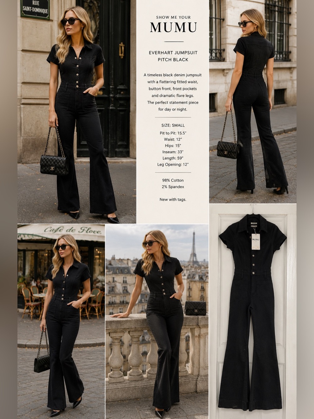 🖤 NWT Show Me Your Mumu Everhart Jumpsuit Black Flare Denim Small